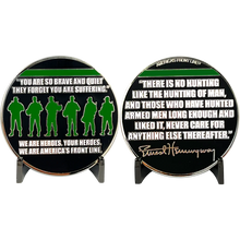 Load image into Gallery viewer, Ernest Hemingway quote Thin Green Line Border Patrol Deputy Sheriff Army Marines Military Challenge Coin CBP EL12-014
