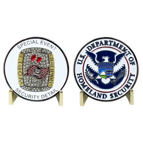 Tampa Bay Bucs Special Event Security Detail Buccaneers Brady Super Bowl Ring Challenge Coin CBP ICE HSI fps fam BL10-017 - www.ChallengeCoinCreations.com