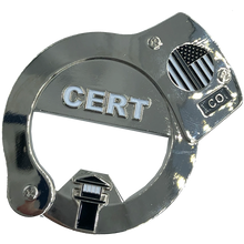 Load image into Gallery viewer, CERT Thin Gray Line HANDCUFFs Challenge Coin Bottle Opener Beard Gang Skull Corrections Correctional Officer BL4-011 - www.ChallengeCoinCreations.com