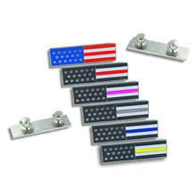 Load image into Gallery viewer, Thin Gold Line U.S. Flag Commendation Bar Pin Yellow 911 Emergency Dispatcher Trucker Tow Truck Security CL-KK P-163A
