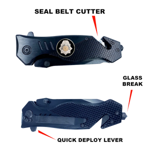 Denver Colorado Police 3-in-1 Tactical Rescue tool with Seatbelt Cutter, Steel Serrated Blade, Glass Breaking