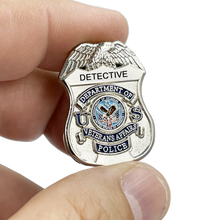 Load image into Gallery viewer, VA Veterans Affairs Police Officer DETECTIVE Administration shield lapel pin BL7-016 - www.ChallengeCoinCreations.com