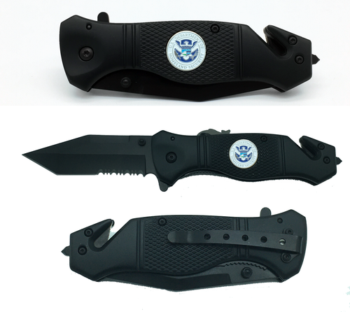 DHS CBP BP Customs and Border Patrol  collectible 3-in-1 Police Tactical Rescue Knife with Seatbelt Cutter, Steel Serrated Blade, Glass Breaker 9-K - www.ChallengeCoinCreations.com