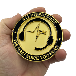 World's Biggest 911 Emergency Dispatcher Challenge Coin Thin Gold Line The First Voice Your Hear EL4-015 - www.ChallengeCoinCreations.com