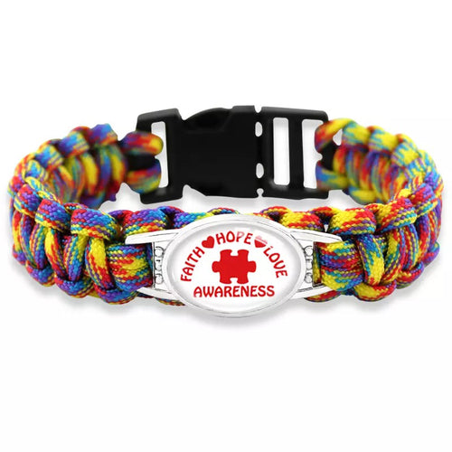 Autism Awareness Paracord Bracelet Faith Hope Love Puzzle Piece FREE USA SHIPPING SHIPS FROM USA