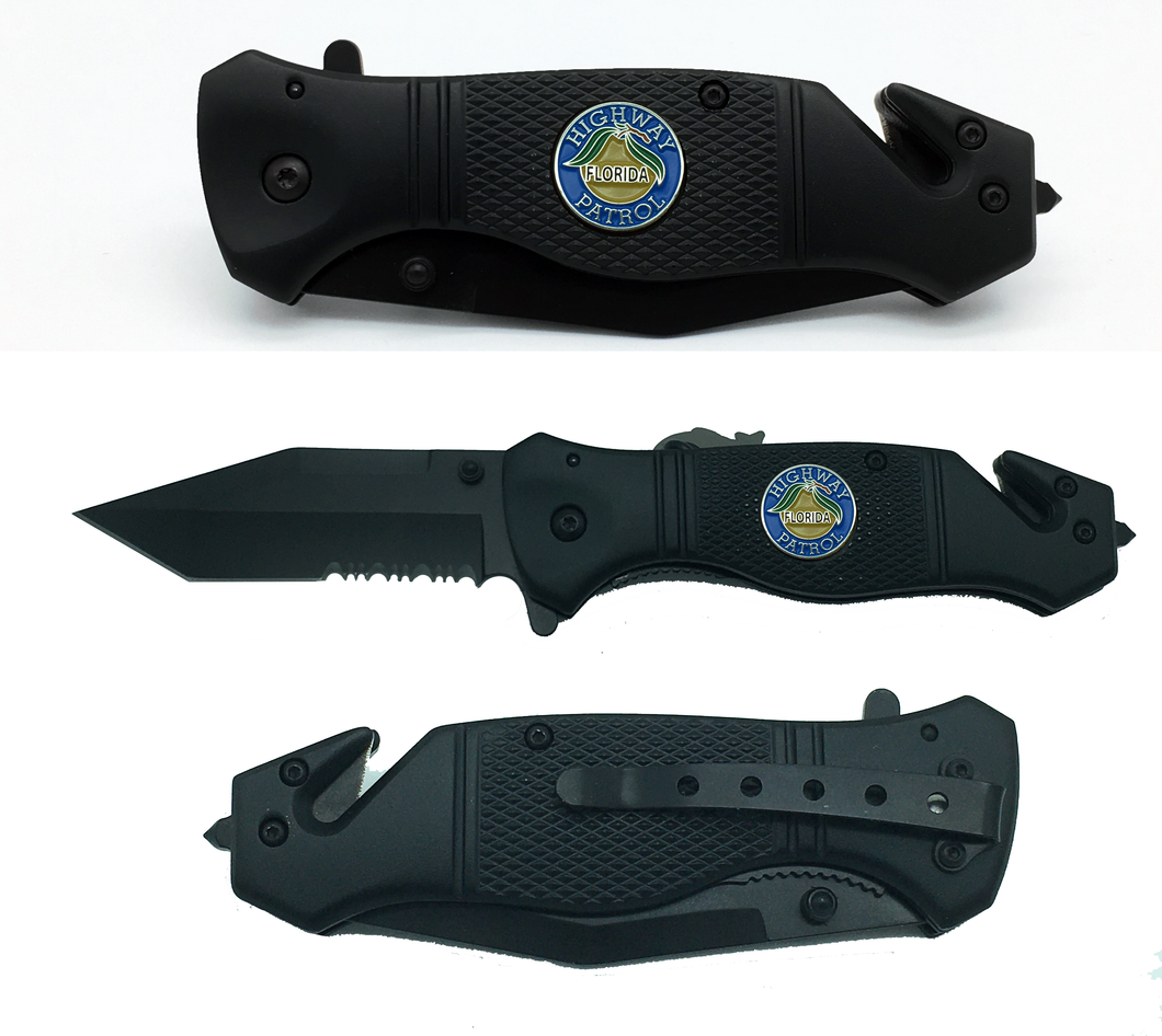 Florida Highway Patrol Police collectible 3-in-1 Police Tactical Rescue Knife with Seatbelt Cutter Steel Serrated Blade Glass Breaker 7-K - www.ChallengeCoinCreations.com