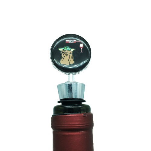 Star Wars The Mandalorian Inspired Baby Yoda The Child Wine Bottle Stopper Using the Force - www.ChallengeCoinCreations.com