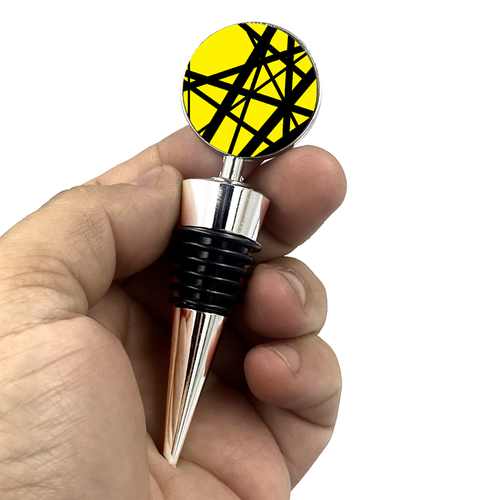 Yellow Black Van Halen Inspired Frankenstein Kramer Guitar Wine Stopper - www.ChallengeCoinCreations.com