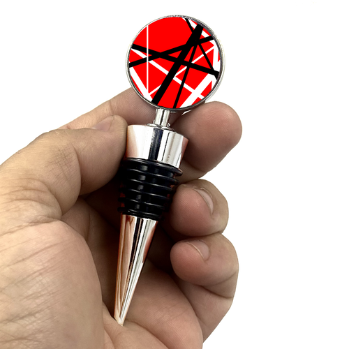 Red White Black Van Halen Inspired Frankenstein Kramer Guitar Wine Stopper - www.ChallengeCoinCreations.com