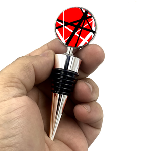 Red White Black Van Halen Inspired Frankenstein Kramer Guitar Wine Stopper - www.ChallengeCoinCreations.com