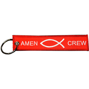 Jesus is my Co-Pilot Amen CREW Keychain or Luggage Tag or zipper pull Fish Spirit EL11-021