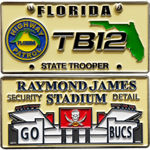 FHP Florida Highway Patrol State Police Tampa Bay Stadium Security Detail License Plate Challenge Coin GL11-001