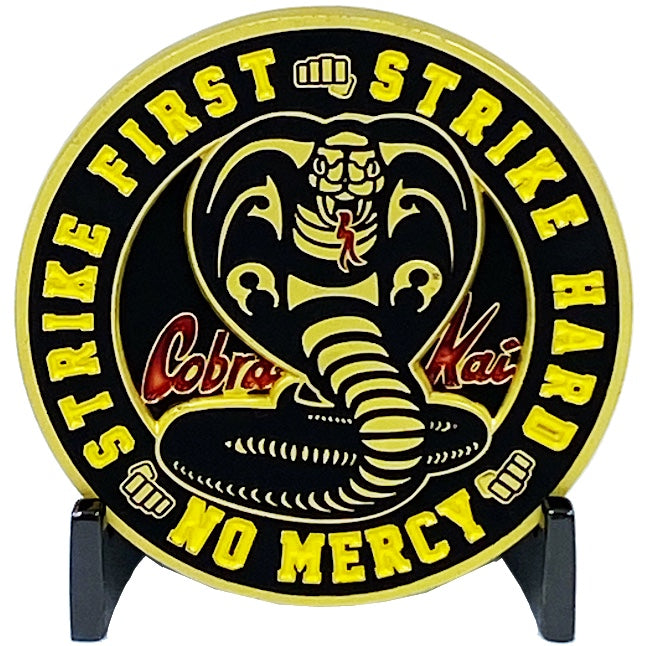 Karate Kid inspired Cobra Kai No Mercey 1984 All Valley Championship Strike First Strike Hard Challenge Coin Martial Arts MMA EL8-011 - www.ChallengeCoinCreations.com