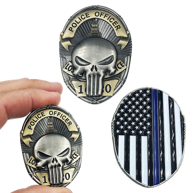 Thin blue Line Los Angeles Police Officer Skull LAPD LEO Police Department Law Enforcement SK-020A - www.ChallengeCoinCreations.com
