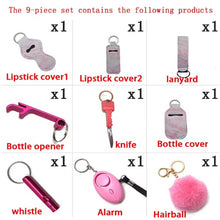 Load image into Gallery viewer, Safety Protection Keychain set with personal alarm, 8 piece keychain Free USA Shipping!!!! SDKeychain - www.ChallengeCoinCreations.com