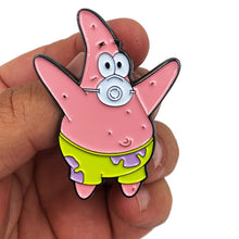 Load image into Gallery viewer, SpongeBob inspired Patrick Mask Pin with dual pin posts deluxe locking clasps pandemic nurse emt CL3-10 - www.ChallengeCoinCreations.com