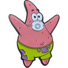 Load image into Gallery viewer, SpongeBob inspired Patrick Mask Pin with dual pin posts deluxe locking clasps pandemic nurse emt CL3-10 - www.ChallengeCoinCreations.com
