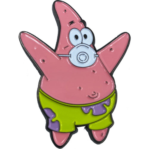 SpongeBob inspired Patrick Mask Pin with dual pin posts deluxe locking clasps pandemic nurse emt CL3-10 - www.ChallengeCoinCreations.com