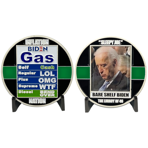 Thin Green Line Funny inflation Sleepy Joe Bare Shelf Biden Gas parody Challenge Coin MAGA Donald Trump 2024 gift GL3-011