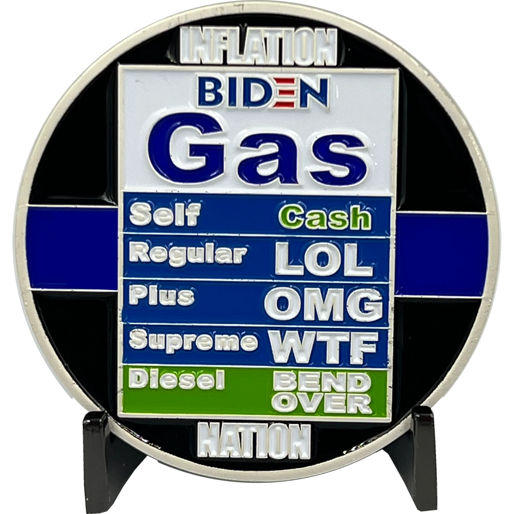 Thin Blue Line Funny inflation Sleepy Joe Bare Shelf Biden Gas parody Challenge Coin MAGA Donald Trump 2024 gift GL3-010
