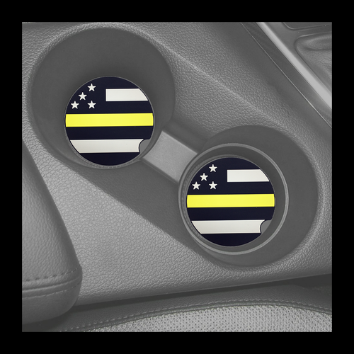 Set of 2 Thin Gold Line Dispatcher American Flag Silicone Car Coaster Emergency Services - www.ChallengeCoinCreations.com