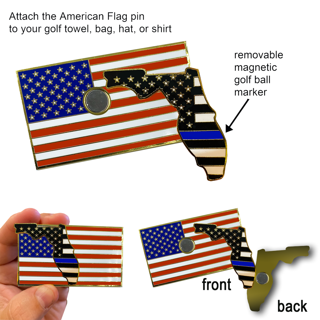 Florida Thin Blue Line Police Golf Ball Marker American Flag Challenge Coin Pin Magnetic GP-002 - www.ChallengeCoinCreations.com