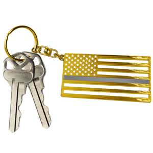 Thin Gray Line CO Correctional Officer Corrections American Flag die-cut gold challenge coin keychain with swivel and 1" keyring GL1-015 - www.ChallengeCoinCreations.com