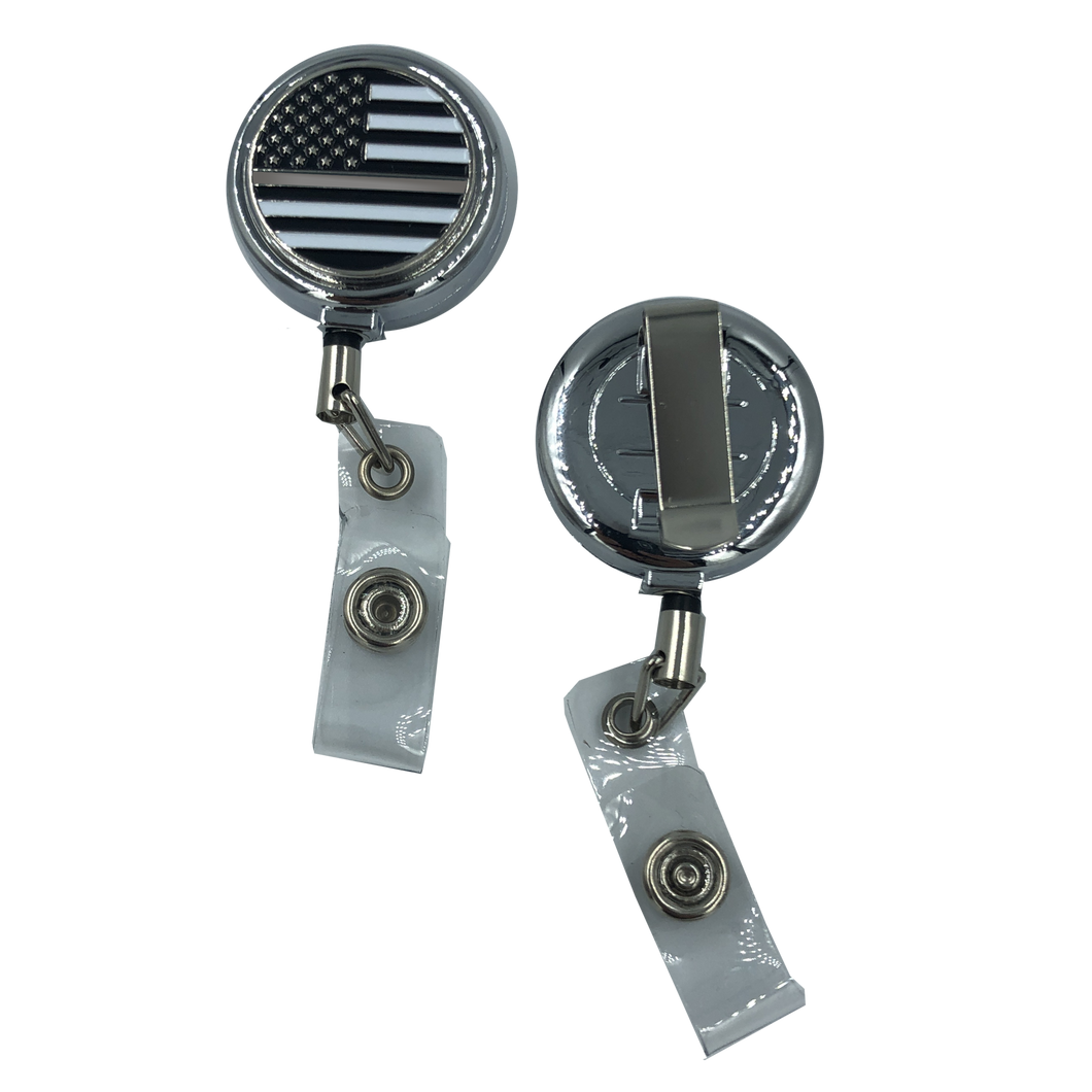 Thin Gray Line Correctional Officer Metal ID Reel retractable ID Card Holder Corrections CO CL8-09 - www.ChallengeCoinCreations.com