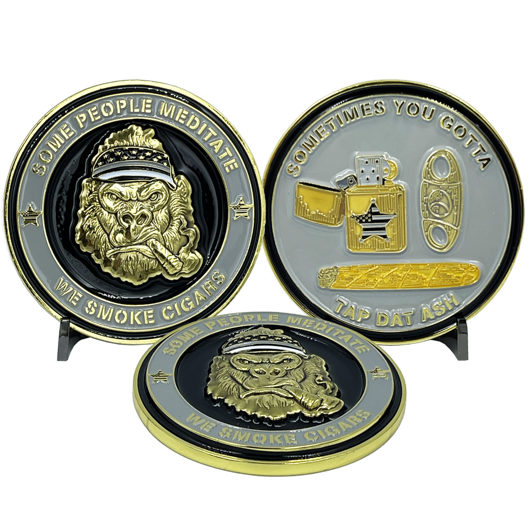 Corrections CO Thin Gray Line Correctional Officer Cigar Gorilla Challenge Coin Tap Dat Ash Some People Meditate We Smoke Cigars BL12-010 - www.ChallengeCoinCreations.com