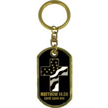 Load image into Gallery viewer, KCDTCorrectional Officer CO Prayer Saint Michael Corrections Protect Us Matthew 14:30 Challenge Coin Dog Tag Keychain Thin Gray Line GL5-007 KCDT-13A