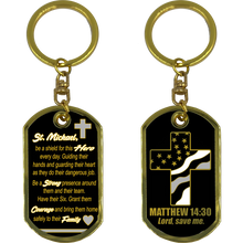 Load image into Gallery viewer, KCDTCorrectional Officer CO Prayer Saint Michael Corrections Protect Us Matthew 14:30 Challenge Coin Dog Tag Keychain Thin Gray Line GL5-007 KCDT-13A