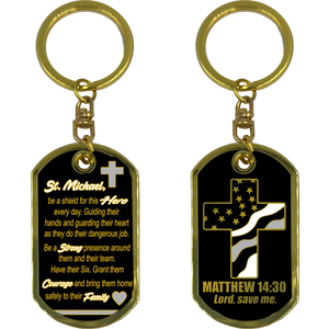 KCDTCorrectional Officer CO Prayer Saint Michael Corrections Protect Us Matthew 14:30 Challenge Coin Dog Tag Keychain Thin Gray Line GL5-007 KCDT-13A