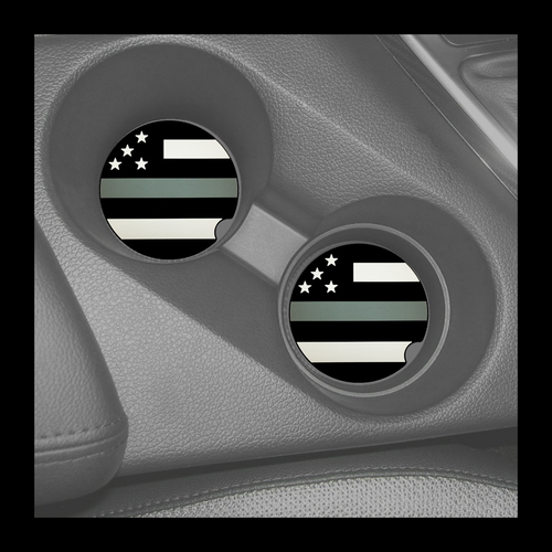 Set of 2 Thin Gray Line Correctional Officer American Flag Silicone Car Coaster CO Corrections - www.ChallengeCoinCreations.com