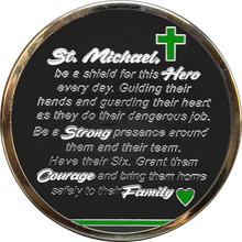 Load image into Gallery viewer, Border Patrol Agent Prayer Saint Michael Protect Us Matthew 14:30 Challenge Coin Thin Green Line GL7-005