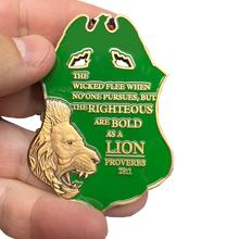 Load image into Gallery viewer, CBP Border Patrol Agent Thin Green Line Flag Challenge Coin BPA Proverbs 28:1 Lion GL5-001