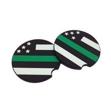 Load image into Gallery viewer, Set of 2 Thin Green Line Police American Flag Silicone Car Coaster Sheriff Border patrol Marines Army CBP - www.ChallengeCoinCreations.com