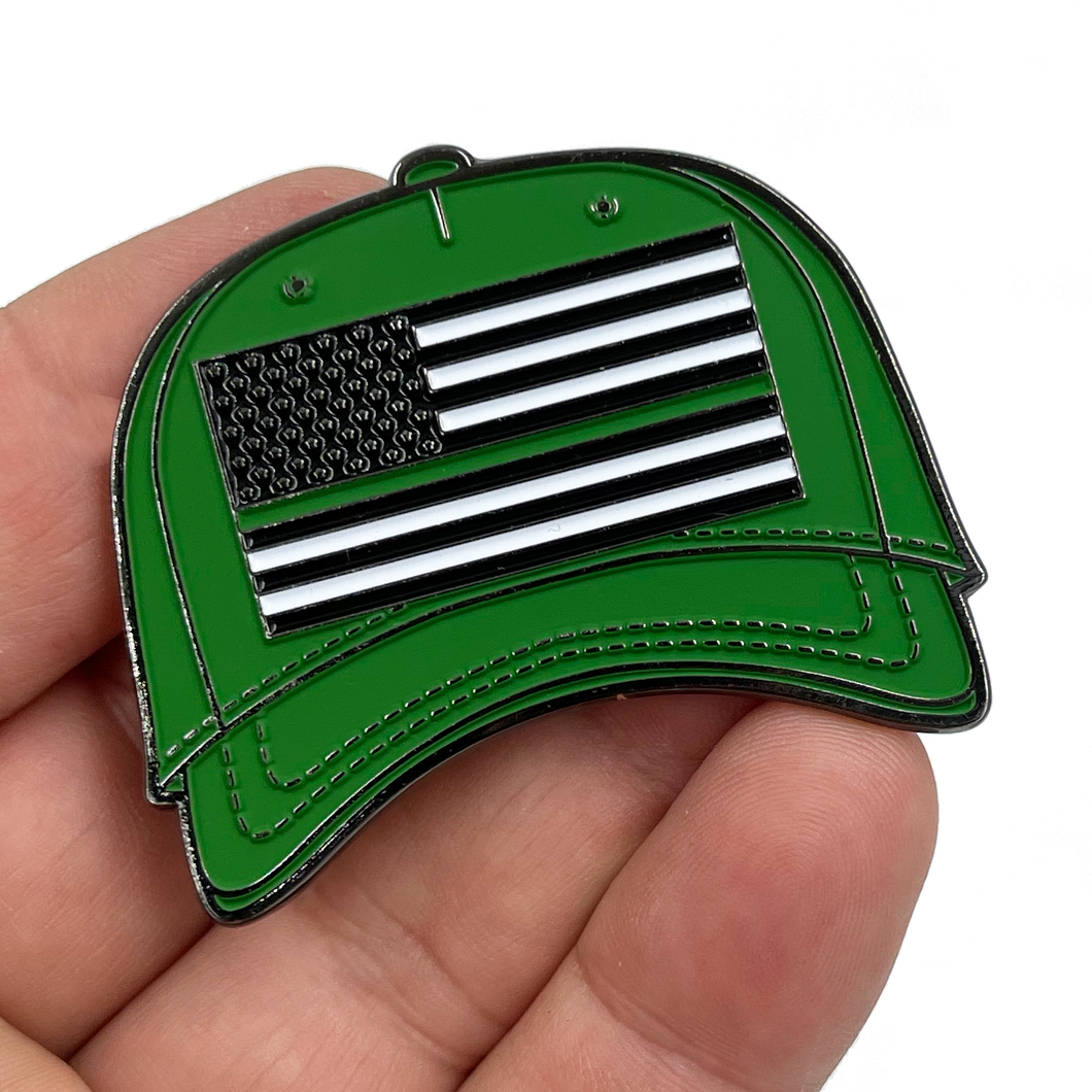 Thin Green Line Hat Pin CBP Border Patrol Army Marines Veteran Deputy Sheriff with 2 deluxe clasps BL6-016 - www.ChallengeCoinCreations.com