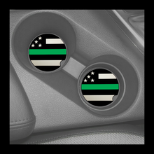 Load image into Gallery viewer, Set of 2 Thin Green Line Police American Flag Silicone Car Coaster Sheriff Border patrol Marines Army CBP - www.ChallengeCoinCreations.com