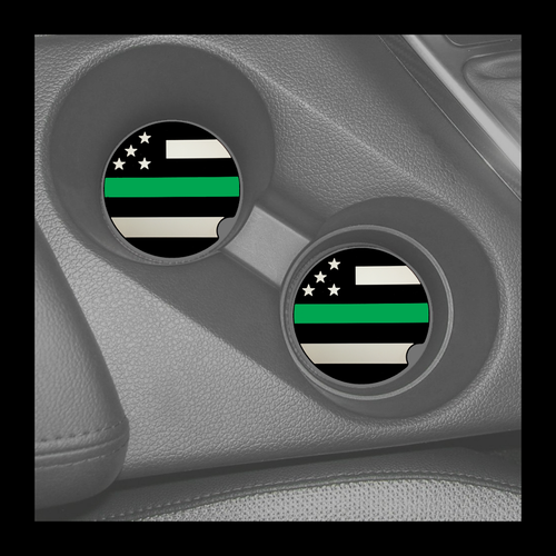 Set of 2 Thin Green Line Police American Flag Silicone Car Coaster Sheriff Border patrol Marines Army CBP - www.ChallengeCoinCreations.com