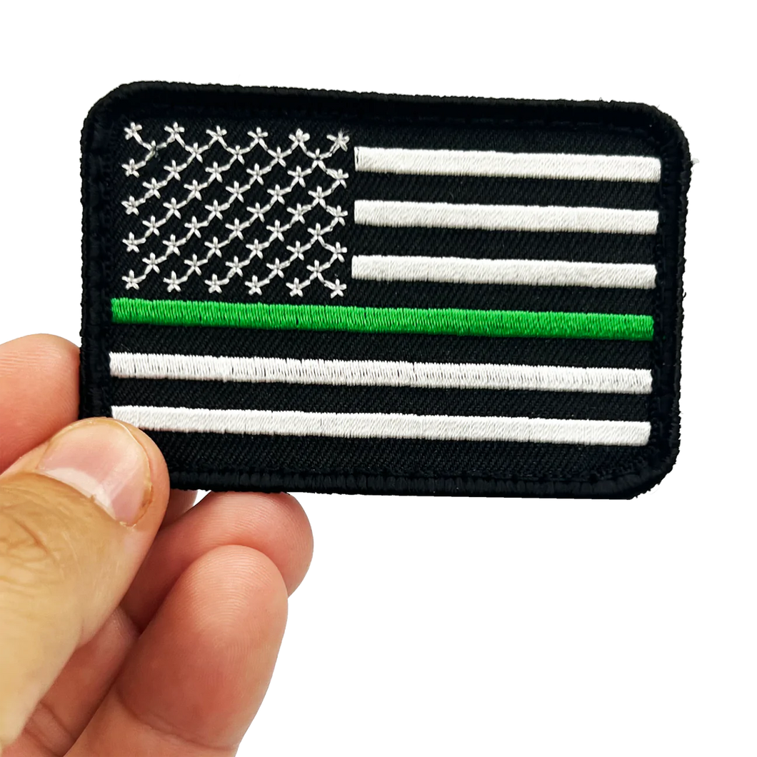 Thin Green Line Tactical Subdued American Flag Patch with hook and loop back embroidered Border Patrol Military EL12-022 PAT-232