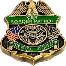 Load image into Gallery viewer, CBP Border Patrol Agent Thin Green Line Flag Challenge Coin BPA Proverbs 28:1 Lion GL5-001
