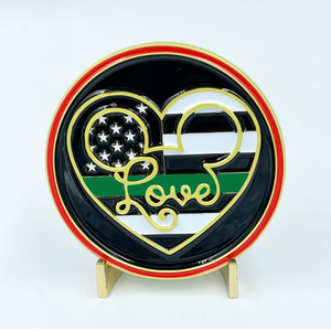 Disney Inspired Mickey Minnie Love Heart Thin Green Line Challenge Coin Valentines Day Anniversary O-002 - www.ChallengeCoinCreations.com