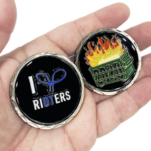 Load image into Gallery viewer, I Love Rioters 2020 Dumpster Fire Handcuff Zip Ties Police Thin Blue Line Overtime Challenge Coin DL2-04 - www.ChallengeCoinCreations.com
