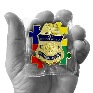 CBP Border Patrol Agent Autism Awareness Month lapel pin puzzle pieces display like a challenge coin EL7-014 P-186B