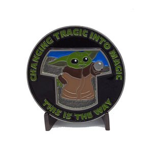 Unofficial Disney Child Care Center Inspired Mandalorian Baby Yoda Security Challenge Coin GG-025 - www.ChallengeCoinCreations.com