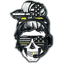 Load image into Gallery viewer, Headset Hero Thin Gold Line Line pin American flag yellow 911 Emergency Dispatcher Trucker pins EL13-021 P-185B