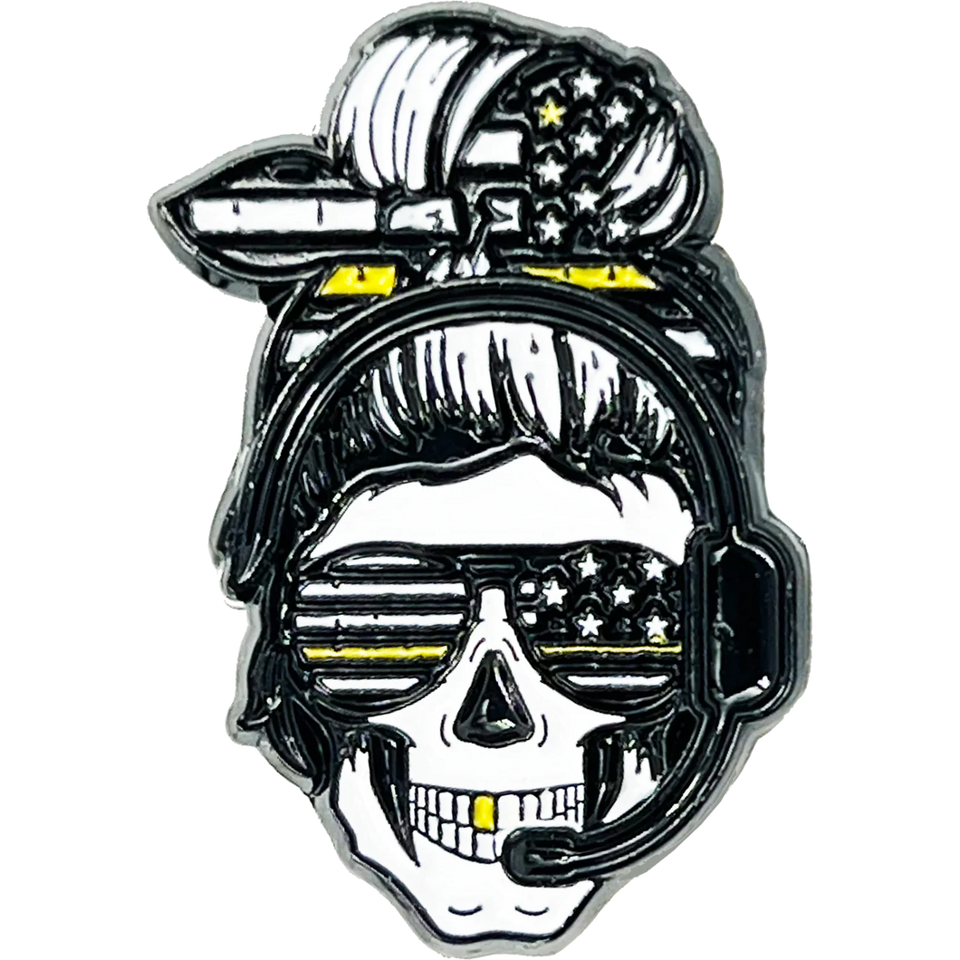 Headset Hero Thin Gold Line Line pin American flag yellow 911 Emergency Dispatcher Trucker pins EL13-021 P-185B