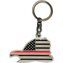 Load image into Gallery viewer, Maltese Cross Fire Department Helmet Bottle Opener keychain Thin Red Line Flag Challenge Coin Fire Fighter EL11-010 KC-033