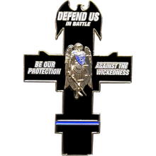 Load image into Gallery viewer, Hialeah Police Department Thin Blue Line St. Michael Cross Challenge Coin medallion GL10-005