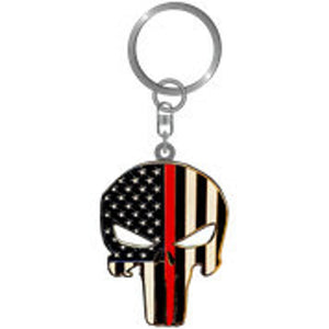 Skull Thin Red Line Fire Fighter American Flag USA Keychain with Swivel and Keyring Rescue Department KC-022 - www.ChallengeCoinCreations.com